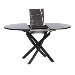 Раздвижной овальный стол МАНЗАНА ЛДСП/ХПЛ/металл, 100 х 100+30 х 75 см, Мрамор черный/черный / MANZANA ЛДСП/HPL/металл,