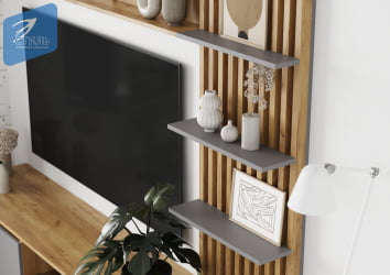 Стенка Бостон НМ-001 Дуб крафт золотой/Шифер серый