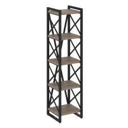 Стеллаж на регулируемых опорах - 5 полок ЛОФТ ВР.Л-МСТ.О-5.4 Металл черный Тиквуд темный / LOFT VR.L-MST.O-5.4