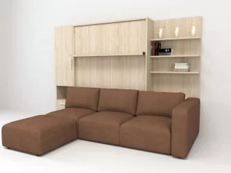 Шкаф-диван-кровать Смарт 1 левый с полкой и пуфом 1600 Ясень шимо темный