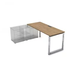 Стол рабочий, прямолинейный три опоры, левый ГЛОСС ЛИНЕ НСТЛ-О.996 Теаквоод / GLOSS LINE Teakwood
