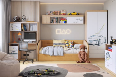 Односпальная кровать с подъемным механизмом Альба (Софа) КМ.С-16 медовый (велюр) / КМ.S-16