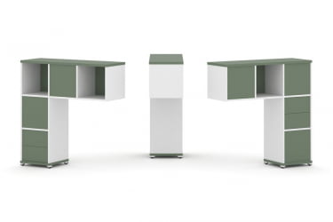 Надставка на стол низкая двухсторонняя + задняя стенка (5 шт.) + блок с 2-мя ящиками (2 шт.) CОНCЕПТ CН.ДНН-003 Кобо Белый бриллиант Белый металл / CONCEPT CN.DNN-003