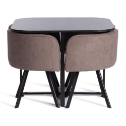 Комплект (стол, 4 стула) КУАДРОН (мод. ПТ14) Стол: МДФ/металл, стул: металл/шенилл, 100х100х73 см, 69х56х71 см, Моча (мокко) ЛЙ1701-27/черный / QUADRON (mod. PT14) Mocha LY1701-27/черный