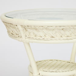 Комплект террасный АНДРЕА (стол кофейный со стеклом + 2 кресла + подушки) ротанг, 64х67х92см / Д60х55, ТCХ Вхите (белый) / ANDREA D60х55, TCH White