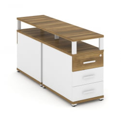 Тумба двухсторонняя опорная приставная с 3-мя ящиками и надставкой CОНCЕПТ CН.ДТГП-001 Б/В Сандал Янтарный Белый бриллиант Белый / CONCEPT CN.DTGP-001 B/W