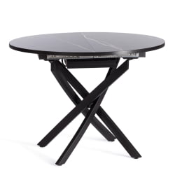 Раздвижной овальный стол МАНЗАНА ЛДСП/ХПЛ/металл, 100 х 100+30 х 75 см, Мрамор черный/черный / MANZANA ЛДСП/HPL/металл,