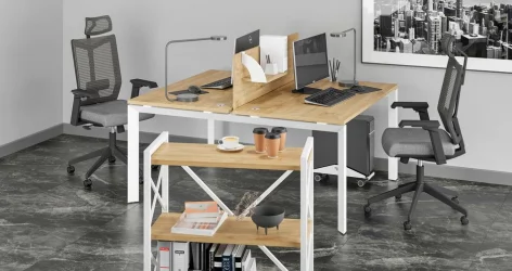 Стол рабочий ЛОФТ ВР.Л-СРКС-3.7 Металл белый Тиквуд светлый / LOFT VR.L-SRX-3.7