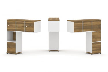 Надставка на стол низкая односторонняя + задняя стенка (5 шт.) + блок с 1-м ящиком (1 шт.) + распашной фасад (3 шт.) CОНCЕПТ CН.ОНН-006 Сандал Янтарный Белый бриллиант Белый металл / CONCEPT CN.ONN-006