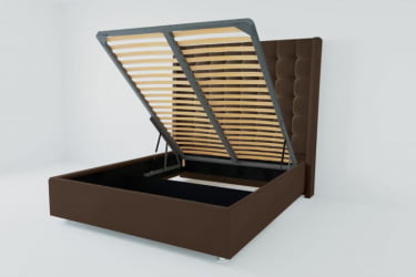 Мягкая интерьерная кровать &куот;Венеция Люкс&куот; с подъемным механизмом Материал фасада: Искусственная кожа; Спальное место: 2000х2000 мм; Цвет фасада: Коричневый; Цвет корпуса: Коричневый / "Венеция Люкс"