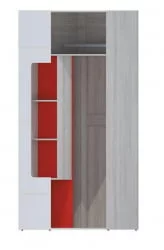 Шкаф угловой с полками Палермо Юниор 08 Белый глянец Ясень шимо светлый Красный