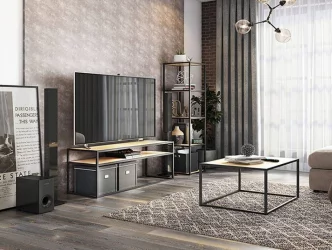 Стол журнальный Лофт ЛМН-08 Черный муар-дуб сонома / LMN-08