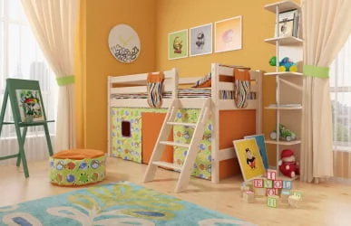 Низкая кровать Соня Вариант 12 с наклонной лестницей