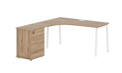 Стол эргономичный с тумбой (левый) ЕДИС ЕЛCЕТ 1518 Л Дуб Денвер светлый Белый / EDIS ELCET L
