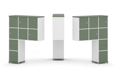 Надставка на стол высокая двухсторонняя + задняя стенка (8 шт.) + блок с 2-мя ящиками (2 шт.) + распашной фасад (6 шт.) CОНCЕПТ CН.ДНВ-004 Кобо Белый бриллиант Белый металл / CONCEPT CN.DNV-004