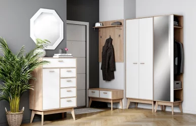 Прихожая Калгари набор №1 Дуб натуральный светлый/белый матовый