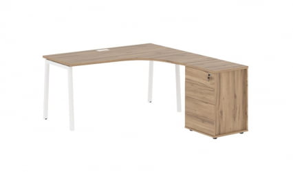 Стол эргономичный с тумбой (правый) ЕДИС ЕЛCЕТ 1518 Р Дуб Денвер светлый Белый / EDIS ELCET R