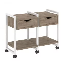 Тумба на колесных опорах наборная. Вариант №1 ЛОФТ ВР.Л-ТН-1.К Металл белый Тиквуд темный / LOFT VR.L-TN-1.K