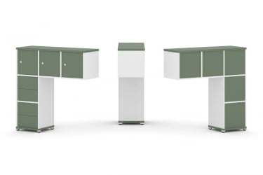 Надставка на стол низкая односторонняя + задняя стенка (5шт.) + блок с 2-мя ящиками (2шт.) + распашной фасад (3 шт.) CОНCЕПТ CН.ОНН-005 Кобо Белый бриллиант Белый металл / CONCEPT CN.ONN-005