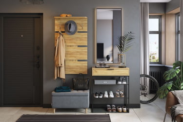 Тумба для обуви Краш ЛМН-13 черный муар/дуб крафт золотой / LMN-13