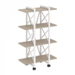 Стеллаж на колесных опорах - 4 полки ЛОФТ  ВР.Л-МСТ.К-4.4В Металл белый Дуб Аттик / LOFT VR.L-MST.K-4.4V