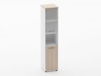Шкаф 4 узкий верх стеклянная дверь, низ закрытый, с нишей Дека 10.19.18Л Туя/Белый / Deka