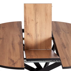 Раздвижной овальный стол МАНЗАНА ЛДСП/ХПЛ/металл, 100 х 100+30 х 75 см, Дуб Вотан/черный / MANZANA ЛДСП/HPL/металл,