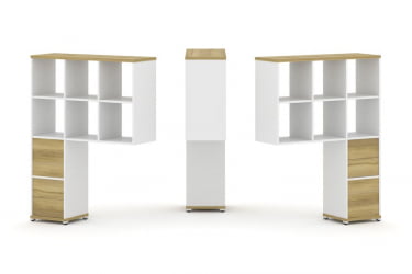 Надставка на стол высокая двухсторонняя + задняя стенка (2 шт.) + блок с 2-мя ящиками (2 шт.) CОНCЕПТ CН.ДНВ-008 Дуб Винченцо Белый бриллиант Белый металл / CONCEPT CN.DNV-008