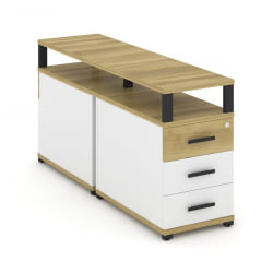 Тумба двухсторонняя опорная приставная с 3-мя ящиками и надставкой CОНCЕПТ CН.ДТГП-001 Б/В Дуб Винченцо Белый бриллиант Черный / CONCEPT CN.DTGP-001 B/W