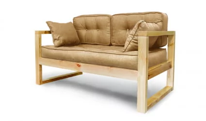 Диван двухместный ДЕмоку Д-2 бежевый-темный дуб / DEmoku
