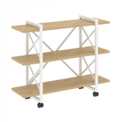 Стеллаж на колесных опорах - 3 полки ЛОФТ  ВР.Л-МСТ.К-3.8В Металл белый Тиквуд светлый / LOFT VR.L-MST.K-3.8V