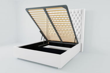 Мягкая интерьерная кровать &куот;Версаль Люкс&куот; с подъемным механизмом Материал фасада: Искусственная кожа; Спальное место: 1400х2000 мм; Цвет фасада: Белый; Цвет корпуса: Белый / "Версаль Люкс"