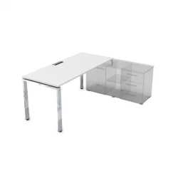 Стол рабочий, прямолинейный три опоры, правый ГЛОСС ЛИНЕ НСТП-П.984 Белый Премиум / GLOSS LINE
