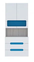 Стеллаж с ящиками Палермо Юниор 04  Белый глянец Ясень шимо светлый Синий