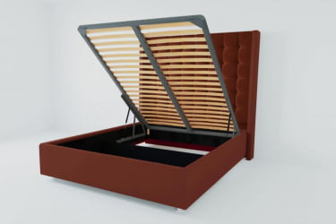 Мягкая интерьерная кровать &куот;Венеция Люкс&куот; с подъемным механизмом Материал фасада: Велюр; Спальное место: 2000х2000 мм; Цвет фасада: Бордо; Цвет корпуса: Бордо / "Венеция Люкс"