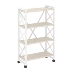 Стеллаж на колесных опорах - 4 полки ЛОФТ  ВР.Л-МСТ.К-4.8 Металл белый Денвер светлый / LOFT VR.L-MST.K-4.8