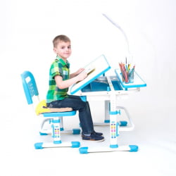 Детский стол со стульчиками РИФФОРМА Комфорт-07 Белый Голубой / RIFFORMA Comfort-07