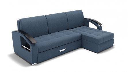 Диван Дубай-1 с оттоманкой угол левый/правый (ЗР) Цвет фасада: Голубой; Тип: Левый/правый; Материал фасада: Металл/Велюр