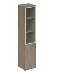 Шкаф высокий со стеклом, задняя стенка ЛДСП (левый) Винг ВН.712.ОД.ОД.АЛ.Л Дуб темный / Wing WN.712.OD.OD.AL.L