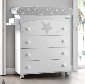 Комод Микуна Естела пеленальный Б-970 вхите/грей матрасик грей старс / Micuna Estela B-970 white/grey grey stars