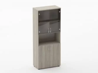 Шкаф высокий со стеклом и нишей Глассй 6.19.141 Дуб сантана светлый / Glassy