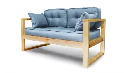 Диван для балкона двухместный ДЕмоку Д-2 небесно-голубой_натуральный / DEmoku