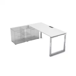 Стол рабочий, прямолинейный три опоры, левый ГЛОСС ЛИНЕ НСТЛ-О.985 Белый Премиум / GLOSS LINE