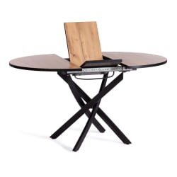 Раздвижной овальный стол МАНЗАНА ЛДСП/ХПЛ/металл, 100 х 100+30 х 75 см, Дуб Вотан/черный / MANZANA ЛДСП/HPL/металл,
