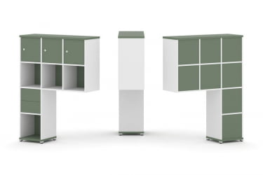 Надставка на стол высокая односторонняя + задняя стенка (8 шт.) + распашной фасад (3 шт.) + блок с 2-мя ящиками (1 шт.) CОНCЕПТ CН.ОНВ-004 Кобо Белый бриллиант Белый металл / CONCEPT CN.ONV-004