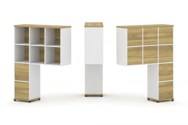 Надставка на стол высокая односторонняя + задняя стенка (8 шт.) + блок с 2-мя ящиками (1 шт.) + блок с 1-м ящиком (1 шт.) CОНCЕПТ CН.ОНВ-007 Дуб Винченцо Белый бриллиант Черный металл / CONCEPT CN.ONV-007