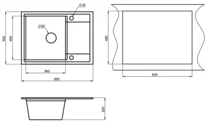 Кухонная мойка ХИБРИД ХИ-65 Графит-базальт / HIBRID HI-65