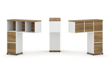 Надставка на стол низкая односторонняя + задняя стенка (5шт.) + блок с 2-мя ящиками (2шт.) CОНCЕПТ CН.ОНН-003 Сандал Янтарный Белый бриллиант Черный металл / CONCEPT CN.ONN-003