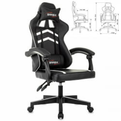 Кресло компьютерное БРАБИКС Шоотер ГМ-123, 2 подушки, экокожа, черное/белое / BRABIX Shooter GM-123,