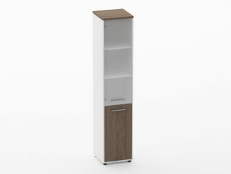 Шкаф 4 узкий верх стеклянная дверь, низ закрытый Дека 10.19.17Л Дуб Верцаска/Белый / Deka